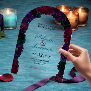 Edelsteinfarbene florale Hochzeit Acryleinladungen