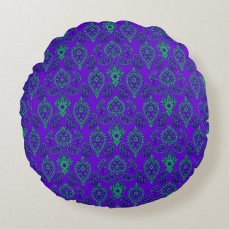 Edelsteinfarbene, verzierte Paisley-Design Rundes Kissen