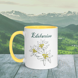 Edelweiss Alpine Wildblume Gelb HandGezeichnet Tasse
