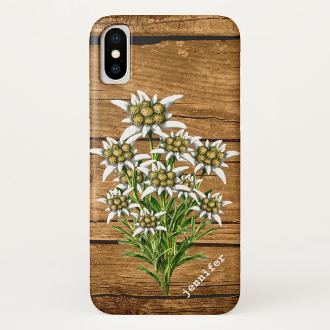 Edelweiss auf Holz Look Custom iPhone X Fall Case-Mate iPhone Hülle (Rückseite)