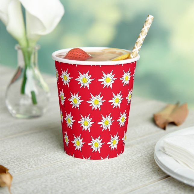 Edelweiss Blume Muster Red Paper Cup Pappbecher (In Situ)