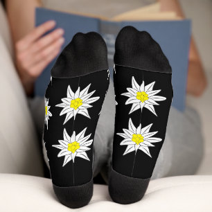 Edelweiss Doodle Blume Schwarze Crew Socken