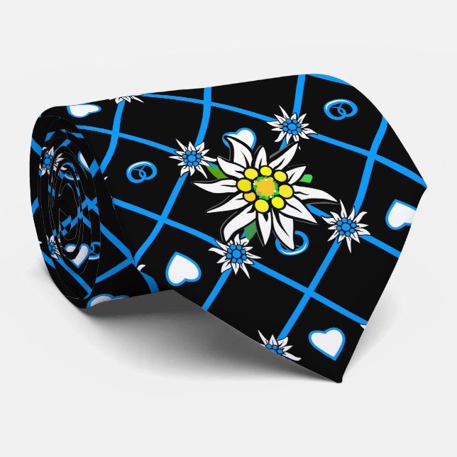 Edelweiss et Edelweiss motif sur la cravate noire (Roulé)