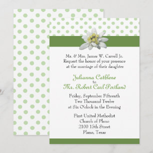 Edelweiss et faire-part de mariage vert de point