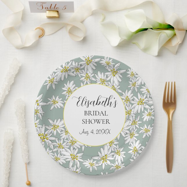 Edelweiss HandIllustrierte Personalisierte Wasserf Pappteller (Hochzeit)