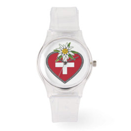 Edelweiss Herz Schweizer Flagge Armbanduhr
