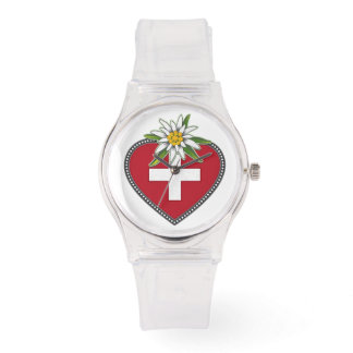 Edelweiss Herz Schweizer Flagge Armbanduhr
