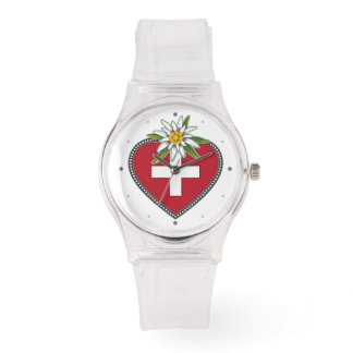 Edelweiss Herz Schweizer Flagge Armbanduhr