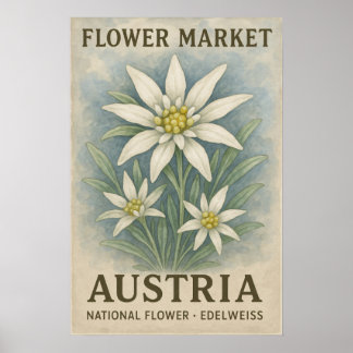 Edelweiß-Kunstposter Österreich Nationalblume Post Poster