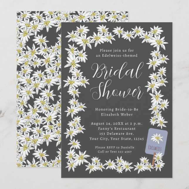 Edelweiss Moody Charcoal Wildblume Brautparty Einladung (Vorne/Hinten)