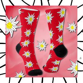 Edelweiss Muster Rote Crew Socken