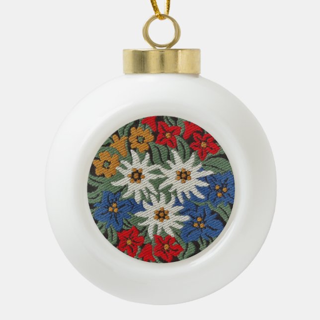 Edelweiss Schweizer Blume Keramik Kugel-Ornament (Vorderseite)