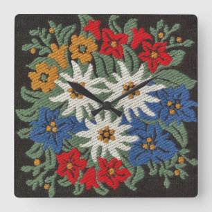 Edelweiss Schweizer Blume Quadratische Wanduhr