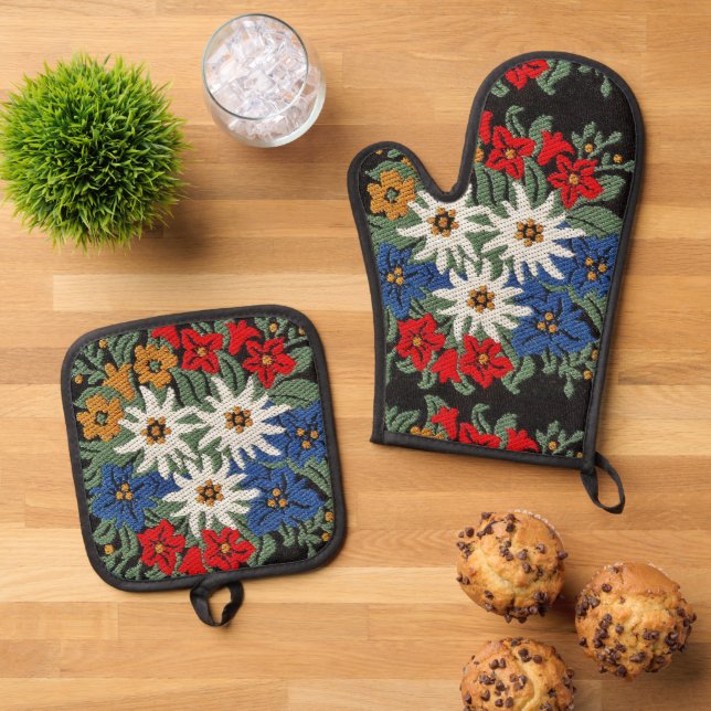 Edelweiss Swiss Alpine Flower Ofenhandschuh & Topflappen-Set (Oben Unten)