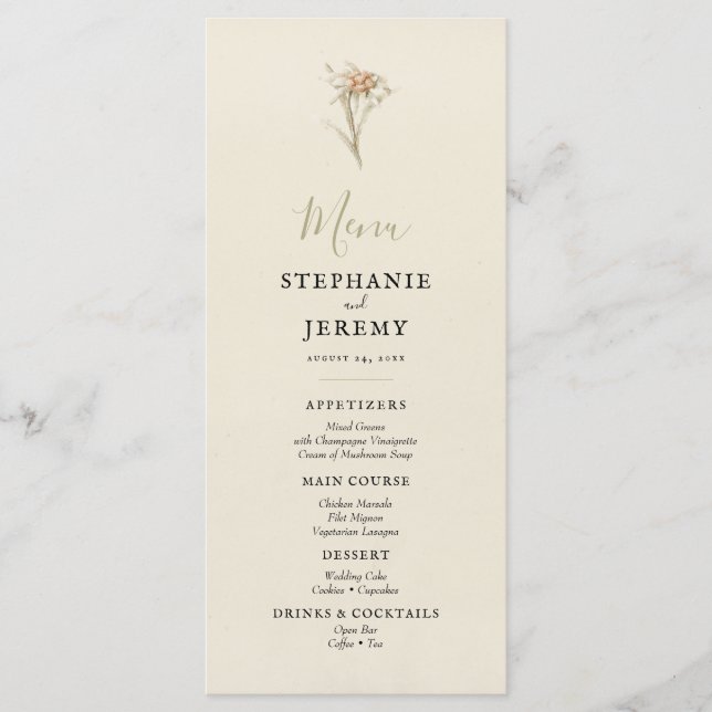 Edelweiss Vintage Floral Menu (Devant)