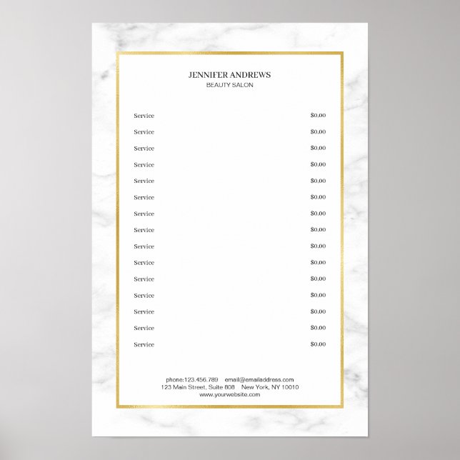 Edelweißes Marmor Gold Preisliste Poster (Vorne)