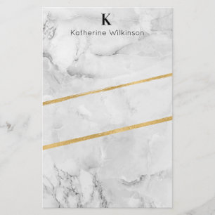 Edelweißes Marmorgold-Monogramm Briefpapier
