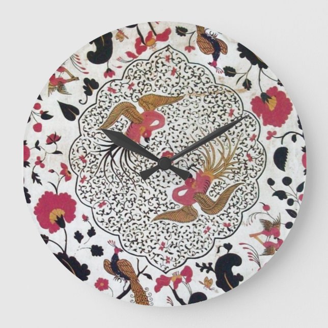 EDEN / ELEGANT RED BLACK WHITE FLOWERS AND BIRDS GROßE WANDUHR (Vorderseite)