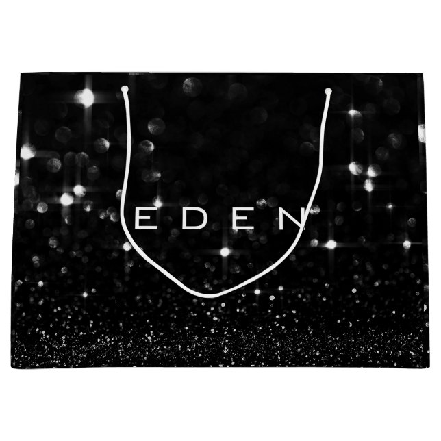 Eden Schwarz-weiß White Glitzer Gefallen Gift Spar Große Geschenktüte (Vorderseite)