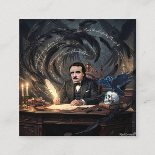 Edgar A. Poe komponiert The Raven in gotischen Trä Begleitkarte