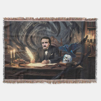 Edgar A. Poe komponiert The Raven in gotischen Trä Decke