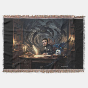 Edgar A. Poe komponiert The Raven in gotischen Trä Decke