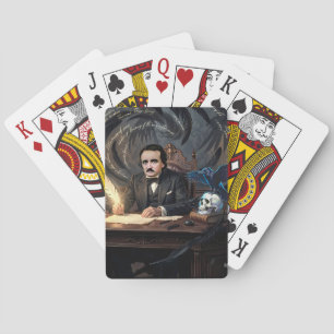 Edgar A. Poe komponiert The Raven in gotischen Trä Spielkarten