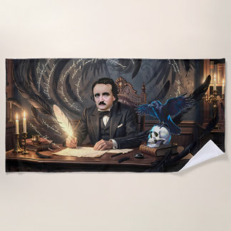 Edgar A. Poe komponiert The Raven in gotischen Trä Strandtuch