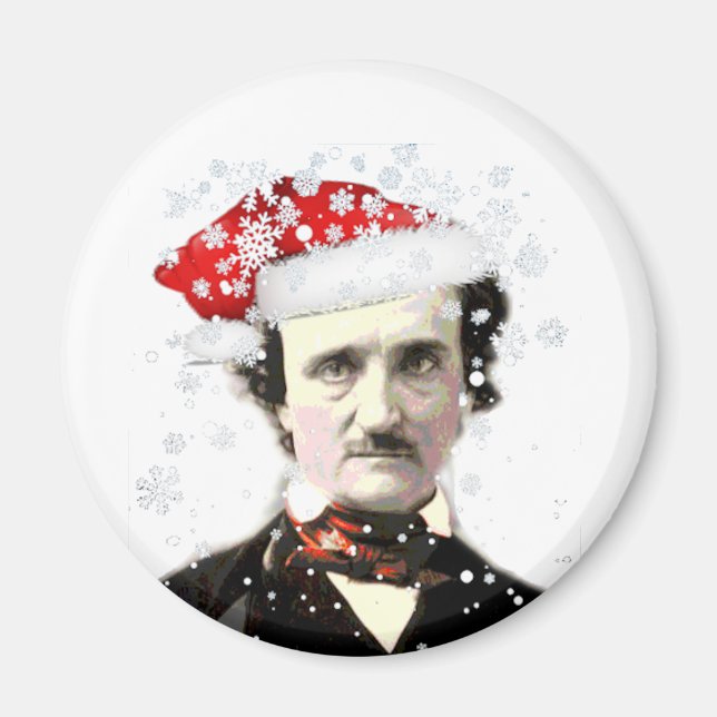 Edgar Allan Poe Christmas Hat Snowflake Magnet (Vorne)