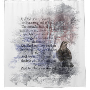 Edgar Allan Poe das Raben-Gedicht-Raben-Aquarell Duschvorhang