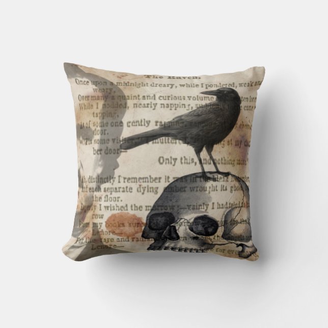 Edgar Allan Poe das Raben-u. Schädel-Kissen Kissen (Vorderseite)