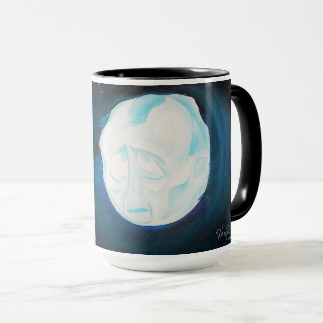 Edgar Allan Poe "für den Mond strahlt nie." Tasse (VorderseiteRechts)