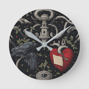 Edgar Allan Poe Gothic Inspiriert Runde Wanduhr