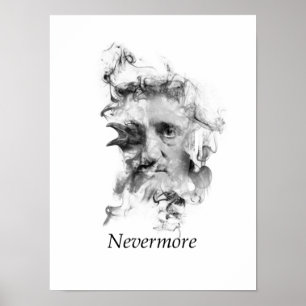 Edgar Allan Poe im Rauche mit Raben - nie wieder Poster