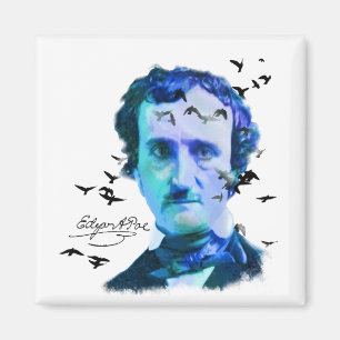 Edgar Allan Poe in Shades of Blue mit Ravens Magnet