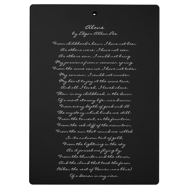 Edgar Allan Poe-Klemmbrett-Zitat u. alleingedicht Klemmbrett (Rückseite)