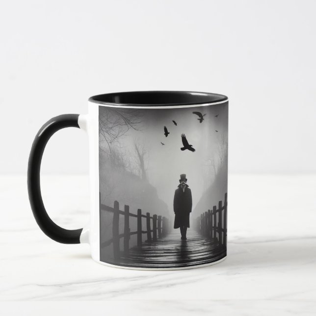 Edgar Allan Poe Poet Bridge Ravens Foggy Spooky Tasse (Links)
