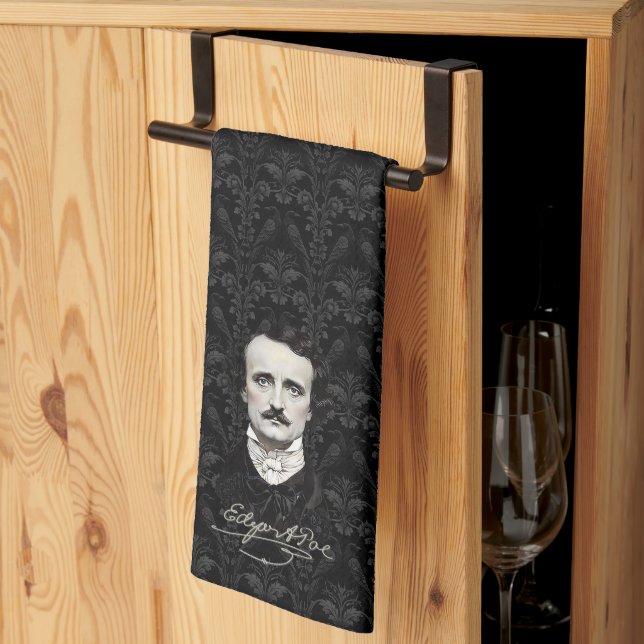 Edgar Allan Poe Portrait and Signature Raven Geschirrtuch (Drittel gefaltet)