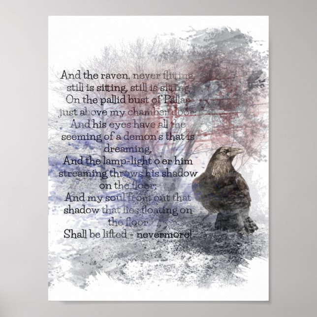 Edgar Allan Pop The Raven Gedicht Raven Watercolor Poster (Vorne)