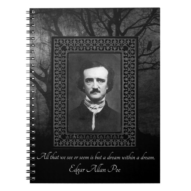 Edgar Allen Poe Zitat Creepy Forest Black/Grau Notizblock (Vorderseite)