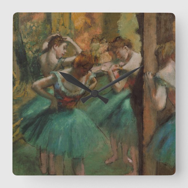 Edgar Degas Dancers Pink und Green Quadratische Wanduhr (Vorderseite)