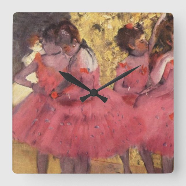 Edgar Degas Die rosa Tänzer Quadratische Wanduhr (Vorderseite)