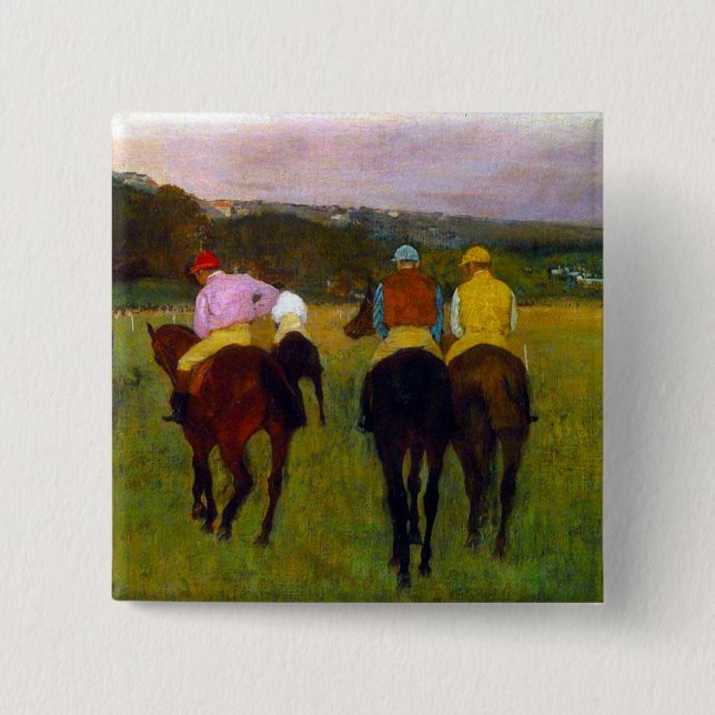 Edgar Degas Race Pferde in Longchamp Button (Vorderseite)