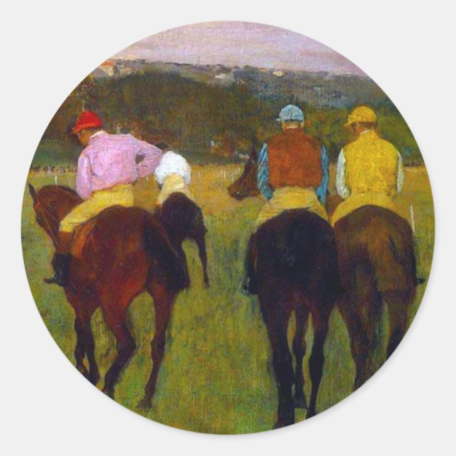 Edgar Degas Race Pferde in Longchamp Runder Aufkleber (Vorderseite)