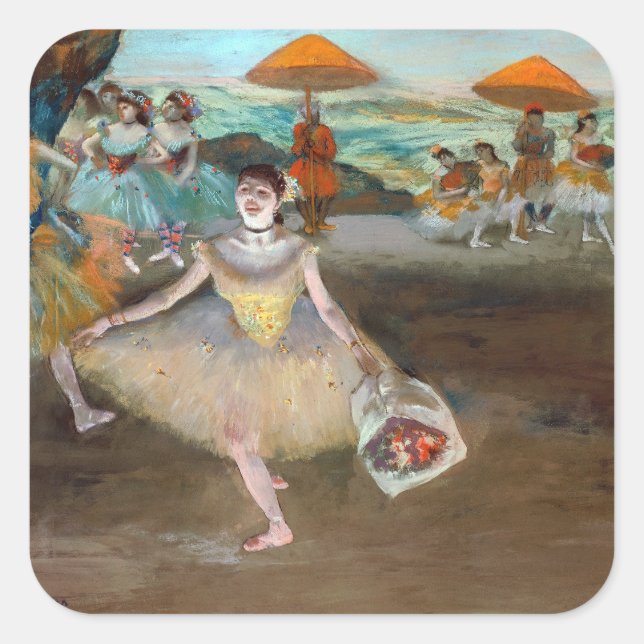 Edgar Degas - Tänzer mit Bouquet, Bowing auf Bühne Quadratischer Aufkleber (Vorderseite)