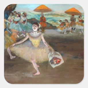 Edgar Degas - Tänzerin mit Blumenstrauß, verbeugt Quadratischer Aufkleber