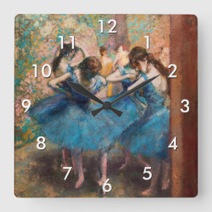 Edgar Degas - Tänzerinnen in blau Quadratische Wanduhr