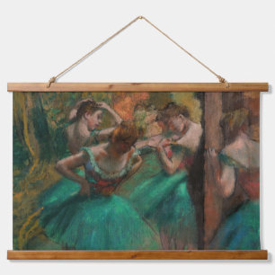 Edgar Degas - Tänzerinnen, Rosa und Grün Wandteppich Mit Holzrahmen