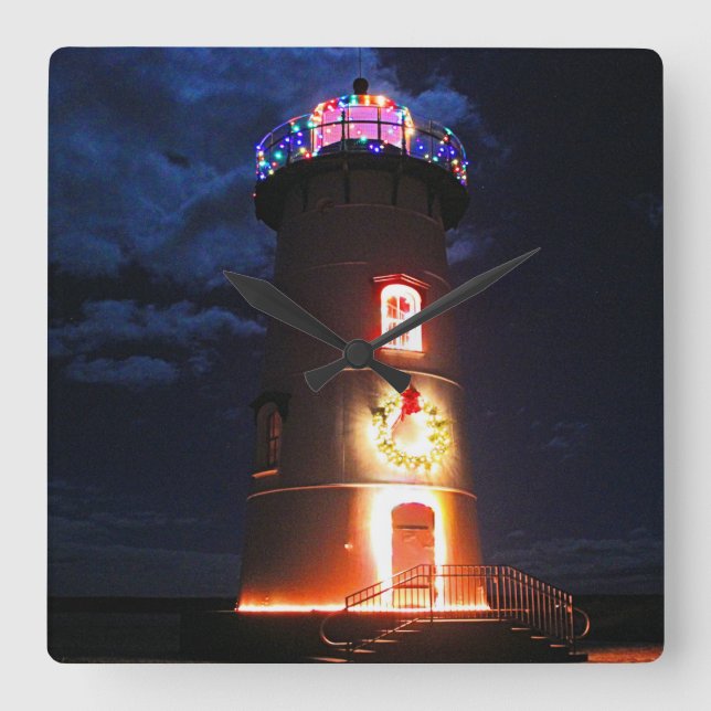 Edgartown Harbour Lighthouse, Martha's Vineyard MA Quadratische Wanduhr (Vorderseite)