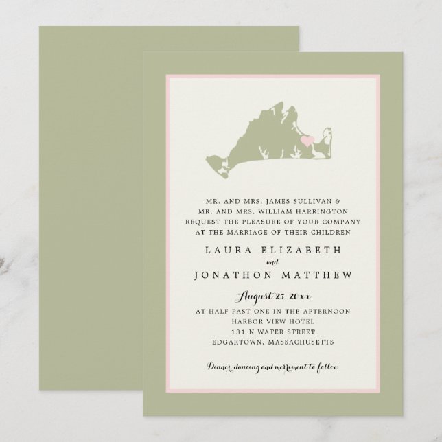 EDGARTOWN Marthas Vineyard Pink Karte Hochzeit (Vorne/Hinten)